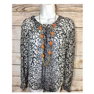 Jennifer Lopez sheer open back animal print blouse